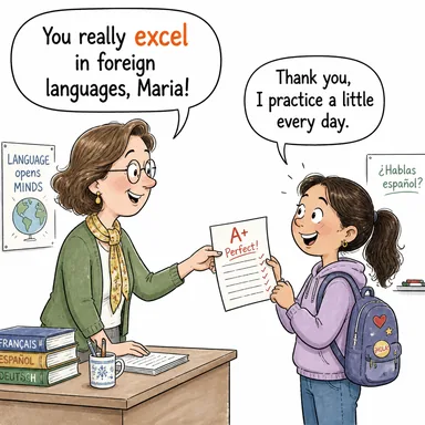 excel (üstün olmak, çok başarılı olmak, kendini aşmak) karikatürü — diyalogla bağlam içinde öğren