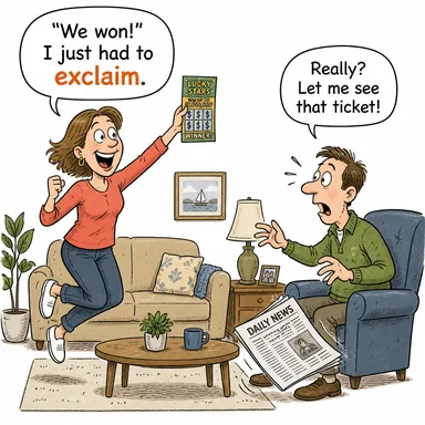 exclaim (haykırmak, çığlık atmak, bağırmak) karikatürü — diyalogla bağlam içinde öğren