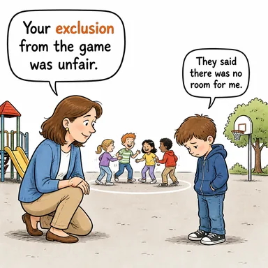 exclusion (hariç tutma, dışlama) karikatürü — diyalogla bağlam içinde öğren