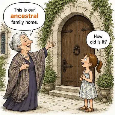 ancestral (atalara ait, atalardan kalma, soyla ilgili) karikatürü — diyalogla bağlam içinde öğren