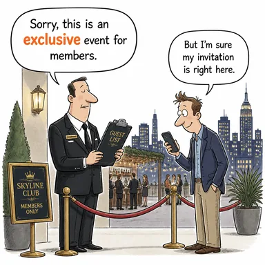 exclusive (ayrıcalıklı, özel, seçkin) karikatürü — diyalogla bağlam içinde öğren