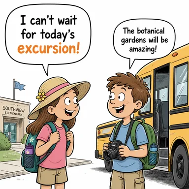 excursion (kısa gezi, tur, gezinti) karikatürü — diyalogla bağlam içinde öğren