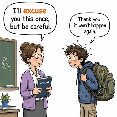 excuse (mazur görmek, affetmek, izin vermek) karikatürü — diyalogla bağlam içinde öğren