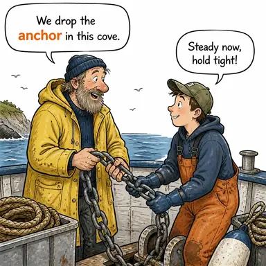 anchor (çapa, demir, dayanak noktası, (haber) sunucusu) karikatürü — diyalogla bağlam içinde öğren