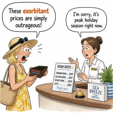 exorbitant (fahiş, aşırı (fiyat/miktar)) karikatürü — diyalogla bağlam içinde öğren