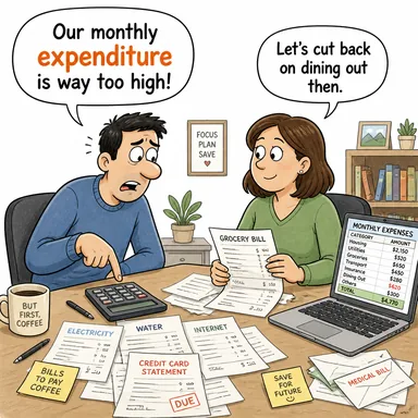 expenditure (harcama, gider, masraf) karikatürü — diyalogla bağlam içinde öğren