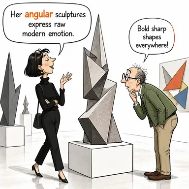 angular (açısal, köşeli, kemikli (yüz/vücut)) karikatürü — diyalogla bağlam içinde öğren