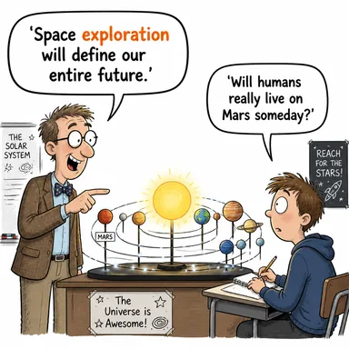 exploration (keşif, araştırma, inceleme) karikatürü — diyalogla bağlam içinde öğren