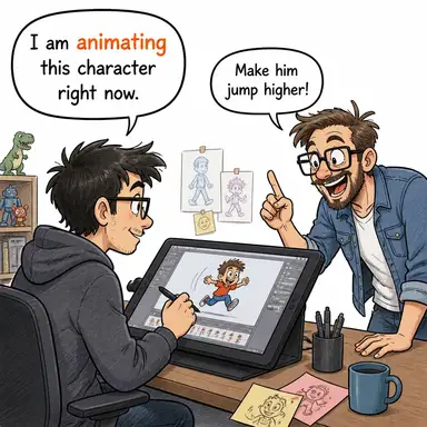 animate (canlandırmak, hayat vermek, harekete geçirmek) karikatürü — diyalogla bağlam içinde öğren
