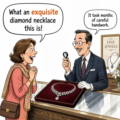 exquisite (enfes, çok zarif, mükemmel, keskin (acı/zevk)) karikatürü — diyalogla bağlam içinde öğren