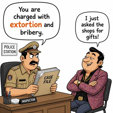 extortion (haraç, gasp, irtikap, zorbalıkla alma) karikatürü — diyalogla bağlam içinde öğren