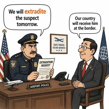 extradite ((suçluyu) iade etmek) karikatürü — diyalogla bağlam içinde öğren