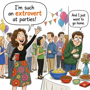 extrovert (dışa dönük kimse, girişken) karikatürü — diyalogla bağlam içinde öğren