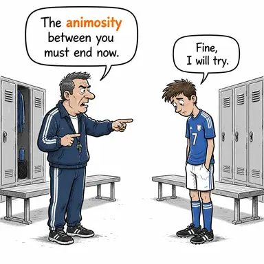 animosity (düşmanlık, kin, husumet, garez) karikatürü — diyalogla bağlam içinde öğren