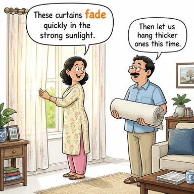 fade (solmak, rengi atmak, yavaşça kaybolmak) karikatürü — diyalogla bağlam içinde öğren