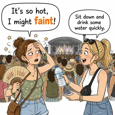 faint (bayılmak) karikatürü — diyalogla bağlam içinde öğren