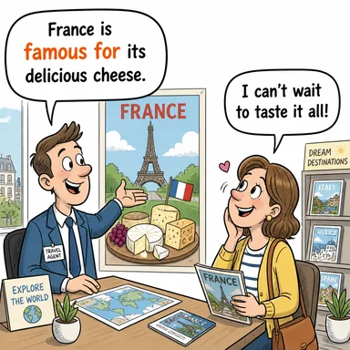 famous for (... ile ünlü, ... ile meşhur) karikatürü — diyalogla bağlam içinde öğren