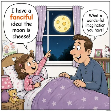 fanciful (hayalperest, hayali, süslü (gerçekçi olmayan)) karikatürü — diyalogla bağlam içinde öğren