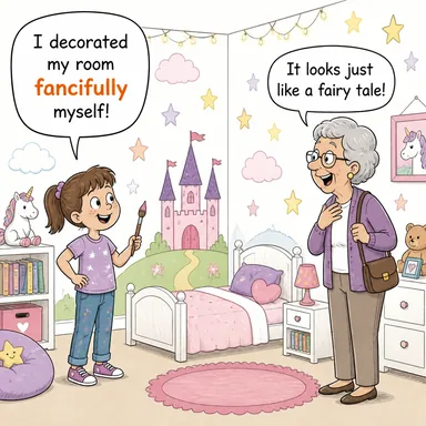 fancifully (hayalperest bir şekilde, süslüce) karikatürü — diyalogla bağlam içinde öğren