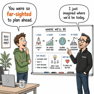 far-sighted (ileri görüşlü, (göz için) hipermetrop) karikatürü — diyalogla bağlam içinde öğren