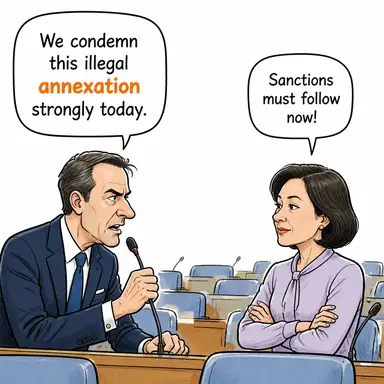 annexation (ilhak, topraklarına katma, eklenti) karikatürü — diyalogla bağlam içinde öğren