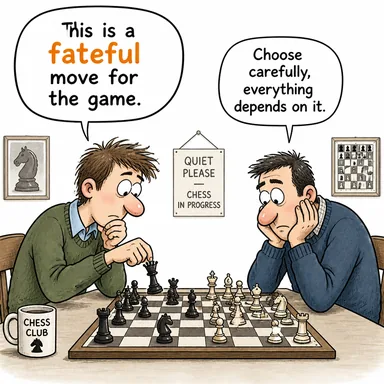 fateful (kader belirleyici, sonuçları çok önemli (genelde kötü)) karikatürü — diyalogla bağlam içinde öğren