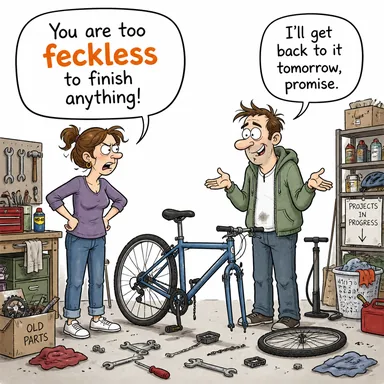 feckless (beceriksiz, sorumsuz, işe yaramaz) karikatürü — diyalogla bağlam içinde öğren