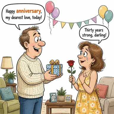 anniversary (yıl dönümü) karikatürü — diyalogla bağlam içinde öğren