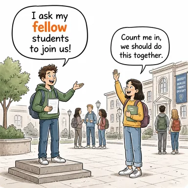 fellow (arkadaş, hemşeri, akran; akademik üye) karikatürü — diyalogla bağlam içinde öğren