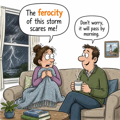 ferocity (vahşilik, acımasızlık, şiddet) karikatürü — diyalogla bağlam içinde öğren