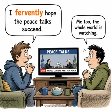 fervently (hararetle, coşkuyla) karikatürü — diyalogla bağlam içinde öğren