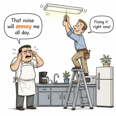 annoy (kızdırmak, rahatsız etmek, canını sıkmak) karikatürü — diyalogla bağlam içinde öğren
