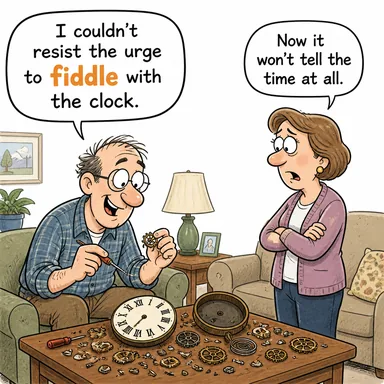 fiddle (oynamak (bir şeyle), üzerinde değişiklik yapmak (hileli); keman çalmak) karikatürü — diyalogla bağlam içinde öğren
