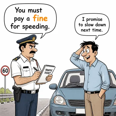 fine (para cezası) karikatürü — diyalogla bağlam içinde öğren