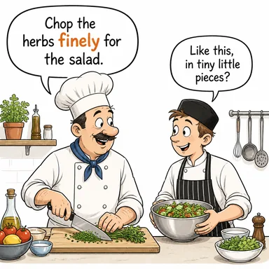 finely (ince ince, hassas bir şekilde) karikatürü — diyalogla bağlam içinde öğren