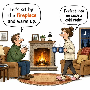 fireplace (şömine, ocak) karikatürü — diyalogla bağlam içinde öğren