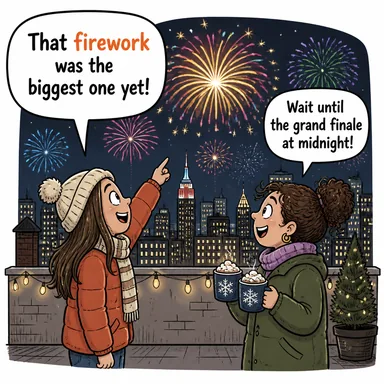 firework (havai fişek) karikatürü — diyalogla bağlam içinde öğren