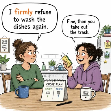 firmly (sıkıca, kararlılıkla, kesin olarak) karikatürü — diyalogla bağlam içinde öğren