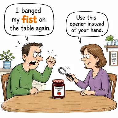 fist (yumruk) karikatürü — diyalogla bağlam içinde öğren