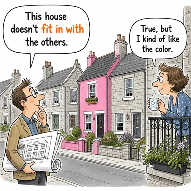 fit in with (uyum sağlamak, uymak) karikatürü — diyalogla bağlam içinde öğren