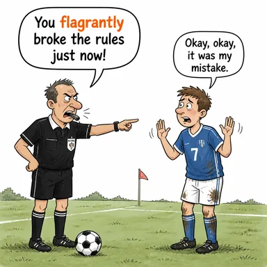 flagrantly (bariz bir şekilde, pervasızca) karikatürü — diyalogla bağlam içinde öğren