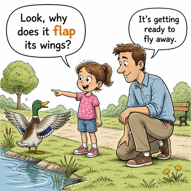 flap (kanat çırpmak, savrulmak) karikatürü — diyalogla bağlam içinde öğren