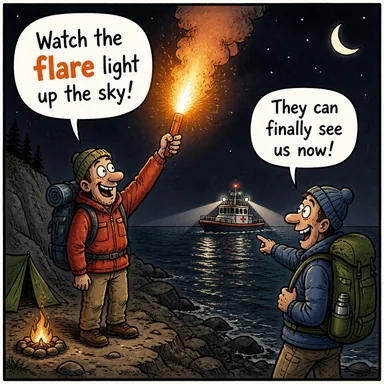 flare (parlamak, alevlenmek; (şiddet/öfke) patlak vermek) karikatürü — diyalogla bağlam içinde öğren