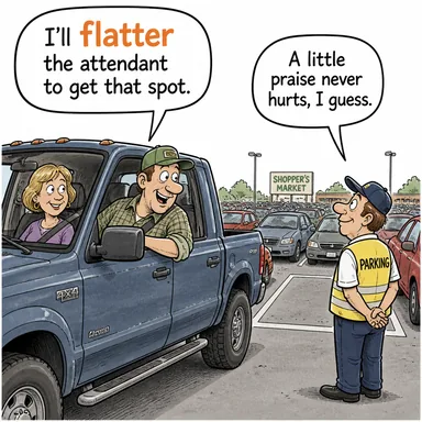 flatter (övmek, yağcılık yapmak; olduğundan güzel göstermek) karikatürü — diyalogla bağlam içinde öğren