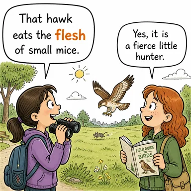 flesh (et (insan/hayvan vücudu), beden) karikatürü — diyalogla bağlam içinde öğren