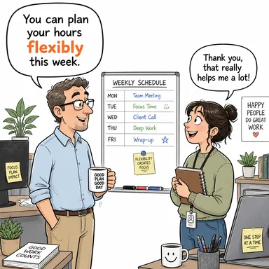 flexibly (esnek bir şekilde) karikatürü — diyalogla bağlam içinde öğren