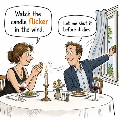 flicker (titremek (ışık), yanıp sönmek) karikatürü — diyalogla bağlam içinde öğren