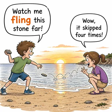 fling (fırlatmak, savurmak) karikatürü — diyalogla bağlam içinde öğren