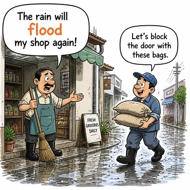 flood (su basmak, istila etmek) karikatürü — diyalogla bağlam içinde öğren