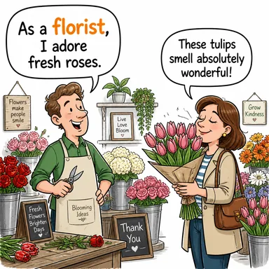 florist (çiçekçi) karikatürü — diyalogla bağlam içinde öğren